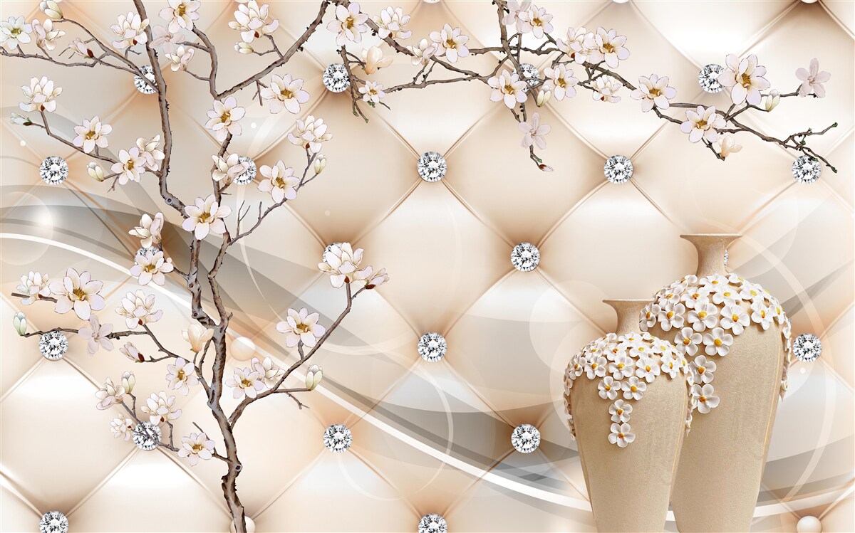 Fototapeta tekstura z gałęzią i kwiatami