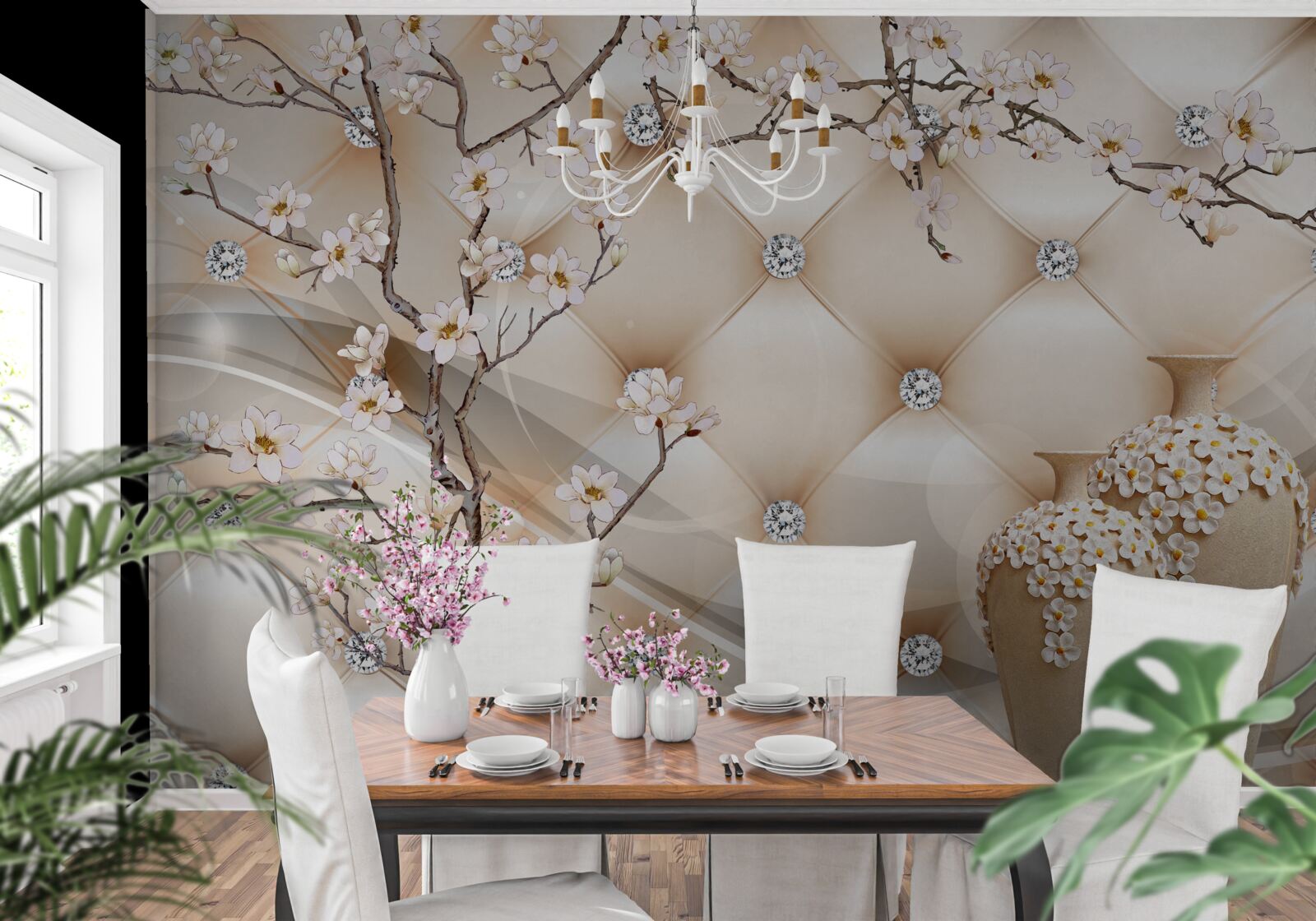 Fototapeta tekstura z gałęzią i kwiatami