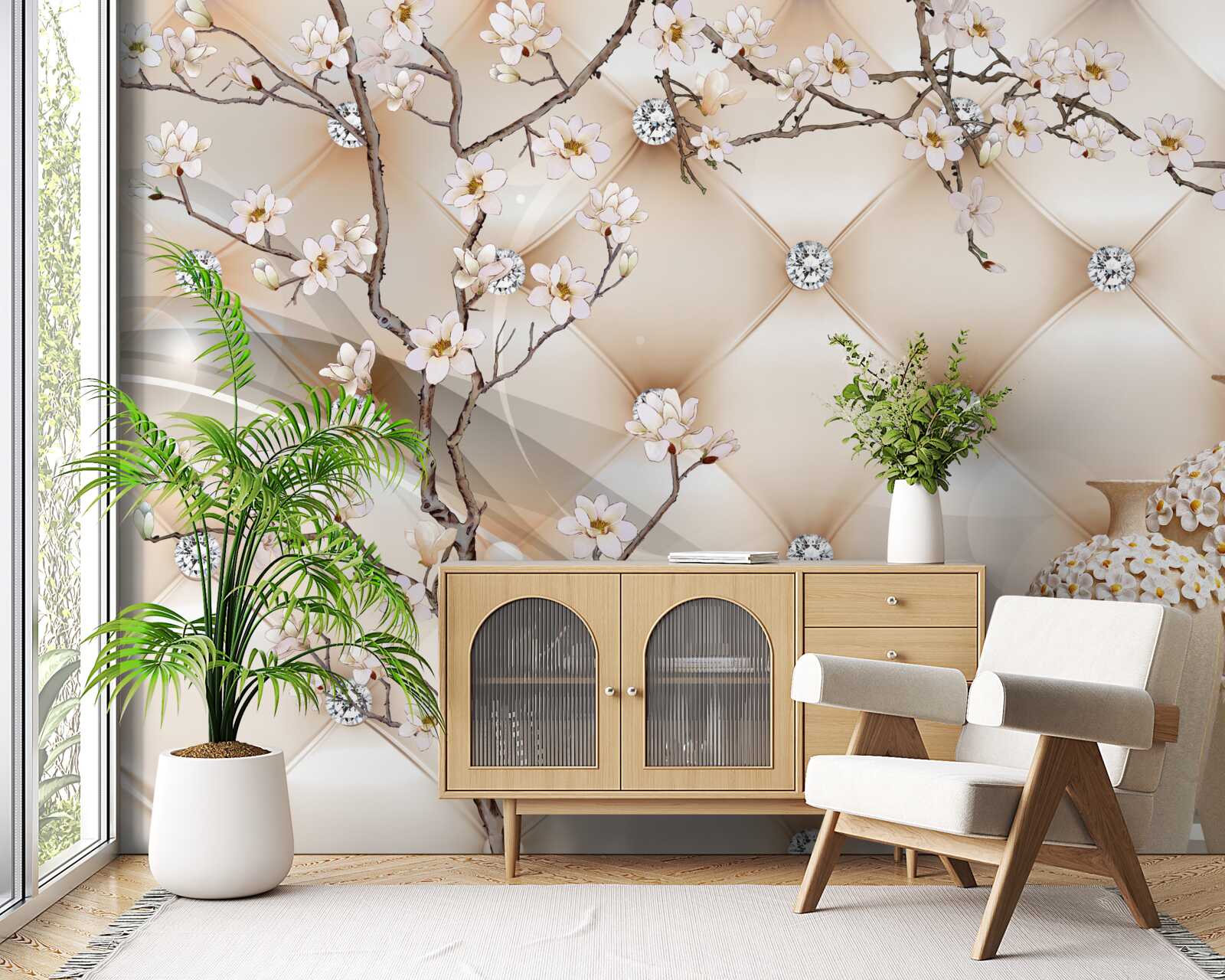 Fototapeta tekstura z gałęzią i kwiatami