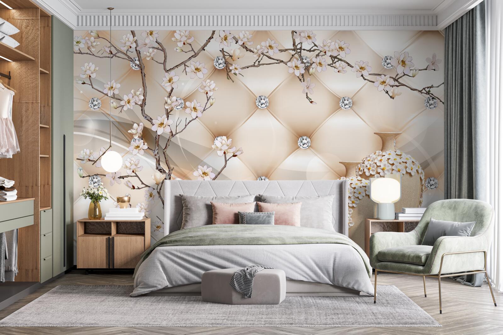 Fototapeta tekstura z gałęzią i kwiatami