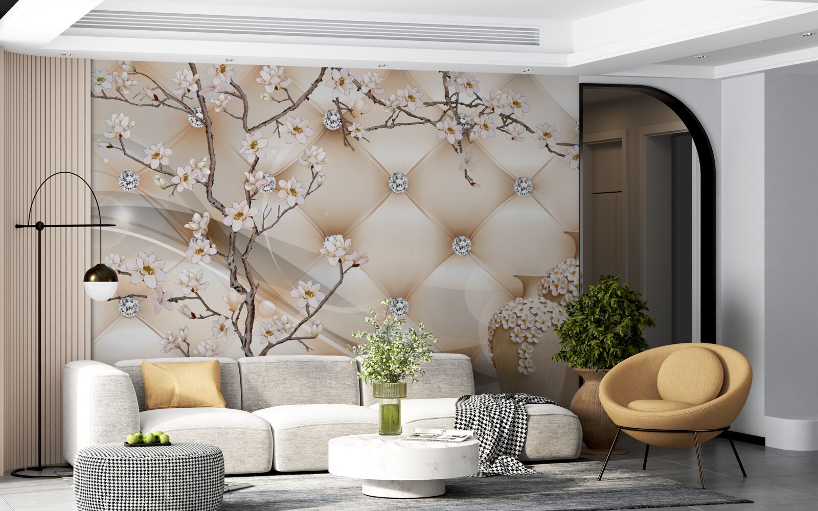 Fototapeta tekstura z gałęzią i kwiatami