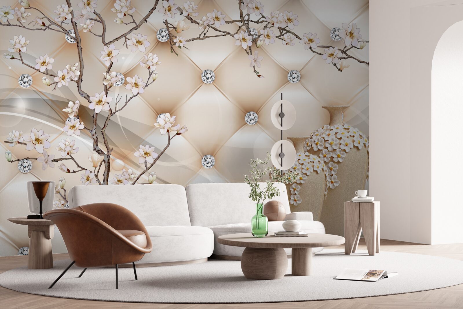 Fototapeta tekstura z gałęzią i kwiatami