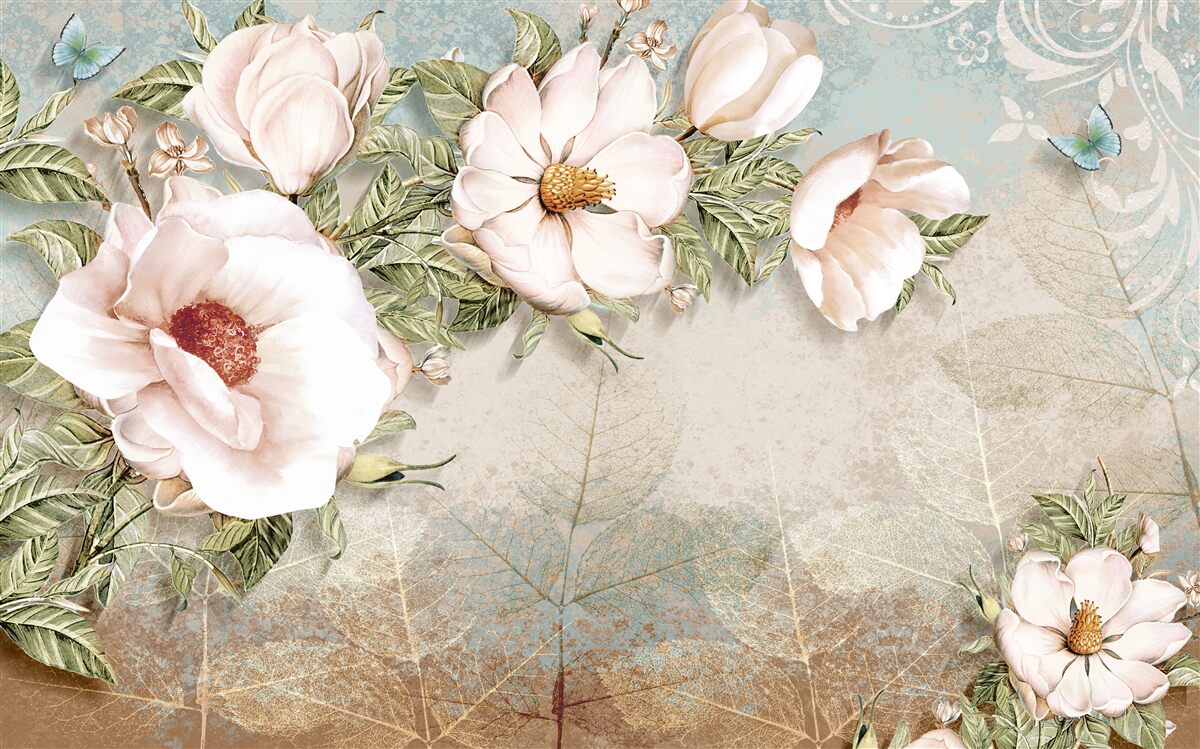 Fototapeta jasne pąki kwiatowe na abstrakcyjnym tle