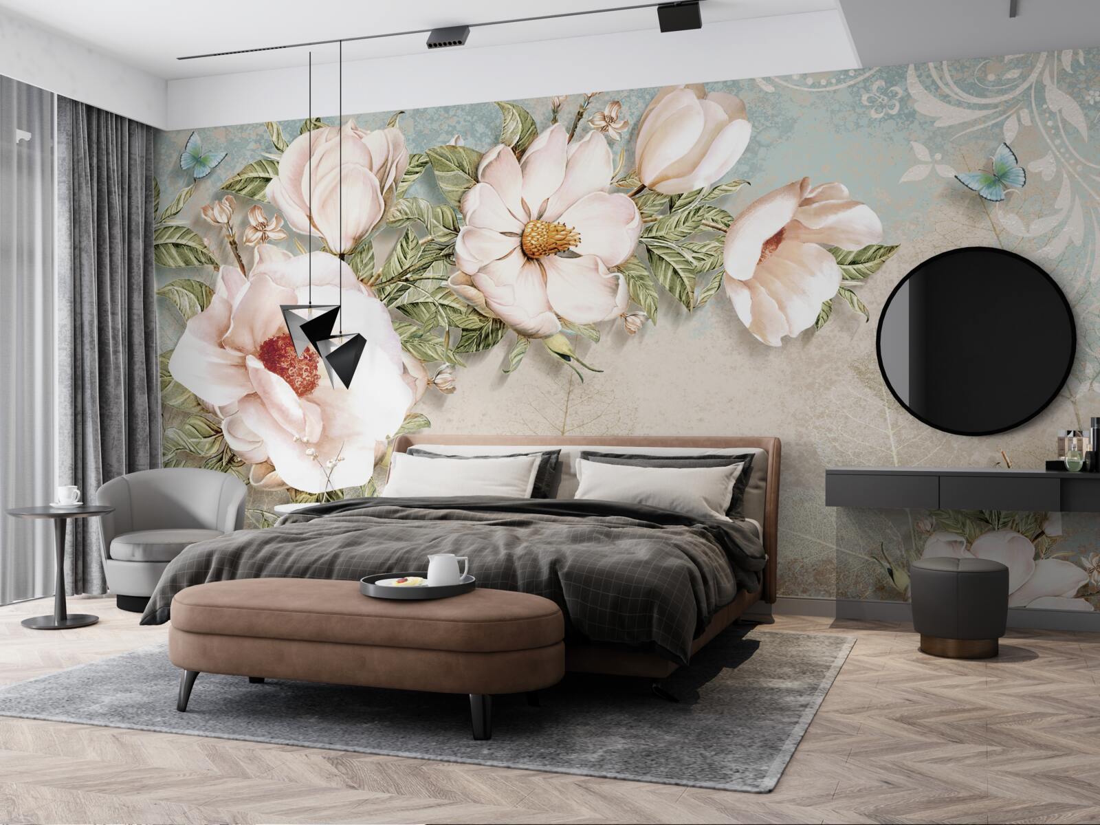 Fototapeta jasne pąki kwiatowe na abstrakcyjnym tle