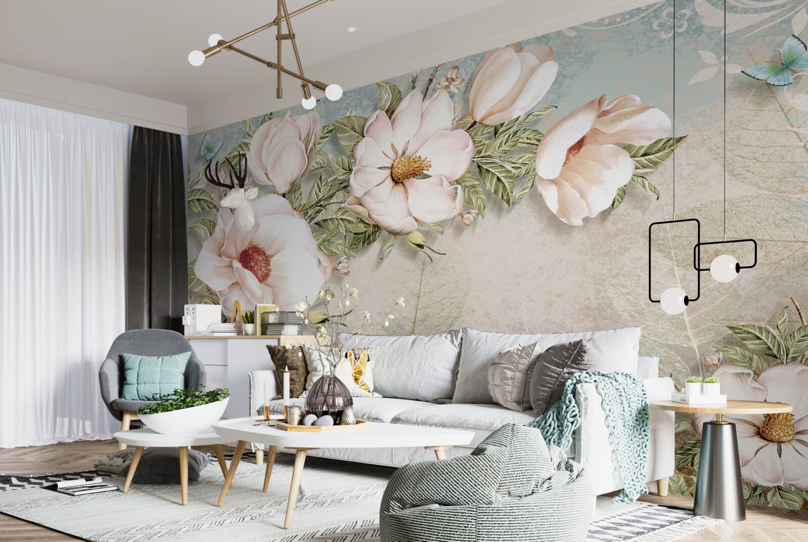 Fototapeta jasne pąki kwiatowe na abstrakcyjnym tle