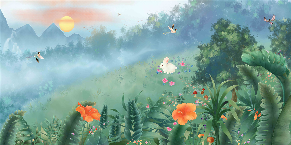 Fototapeta wschód słońca nad górską polaną