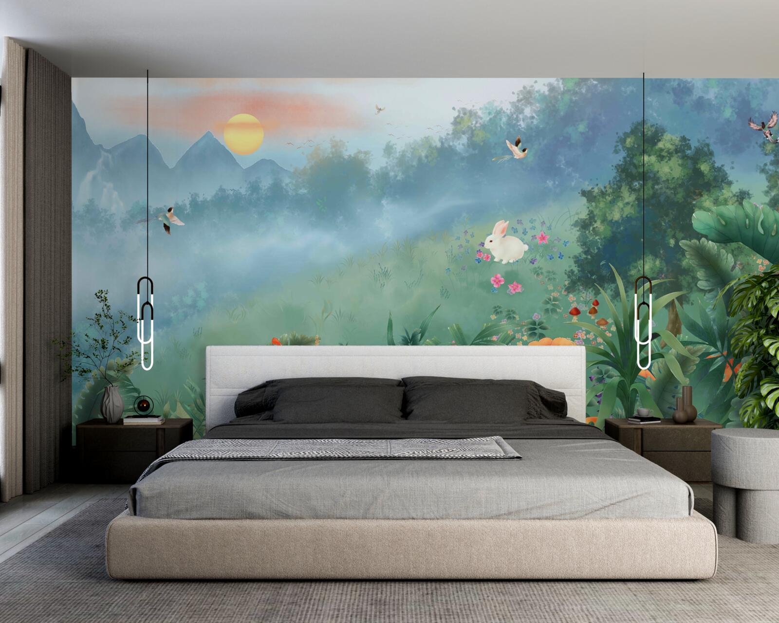 Fototapeta wschód słońca nad górską polaną