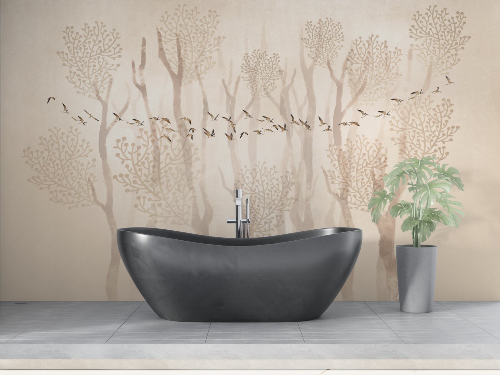 Fototapeta pełen wdzięku drzewa i grupa ptaków