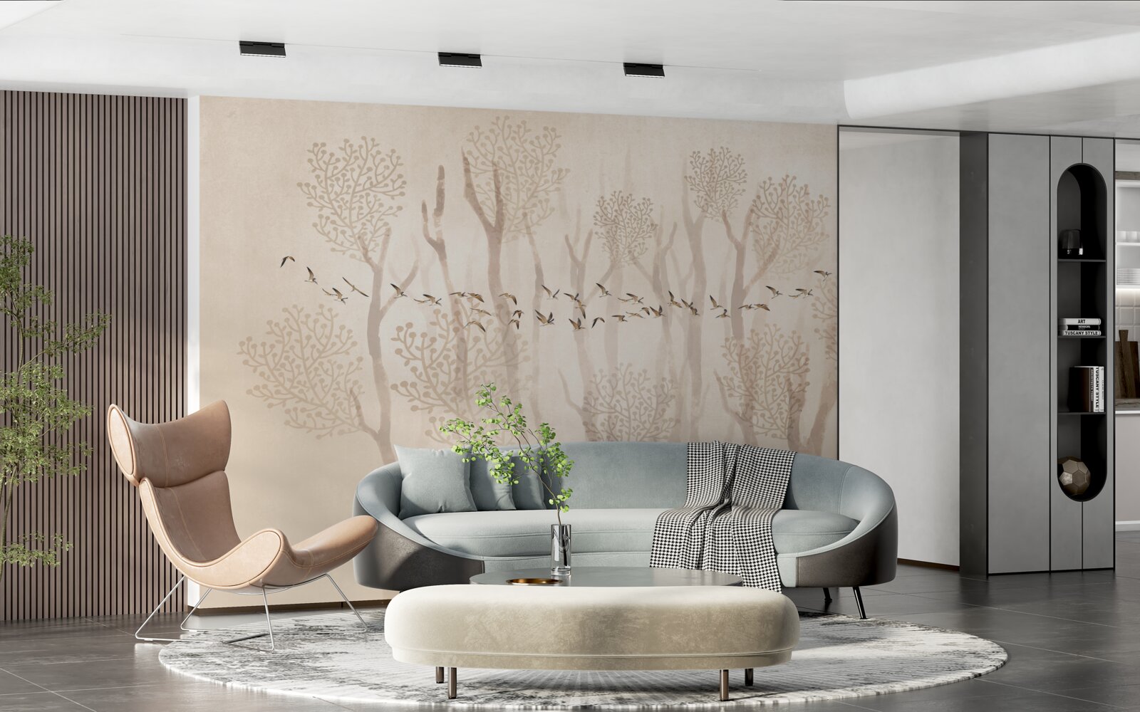 Fototapeta pełen wdzięku drzewa i grupa ptaków