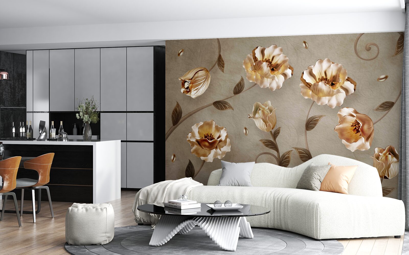 Fototapeta kwiaty wykonane ze złota