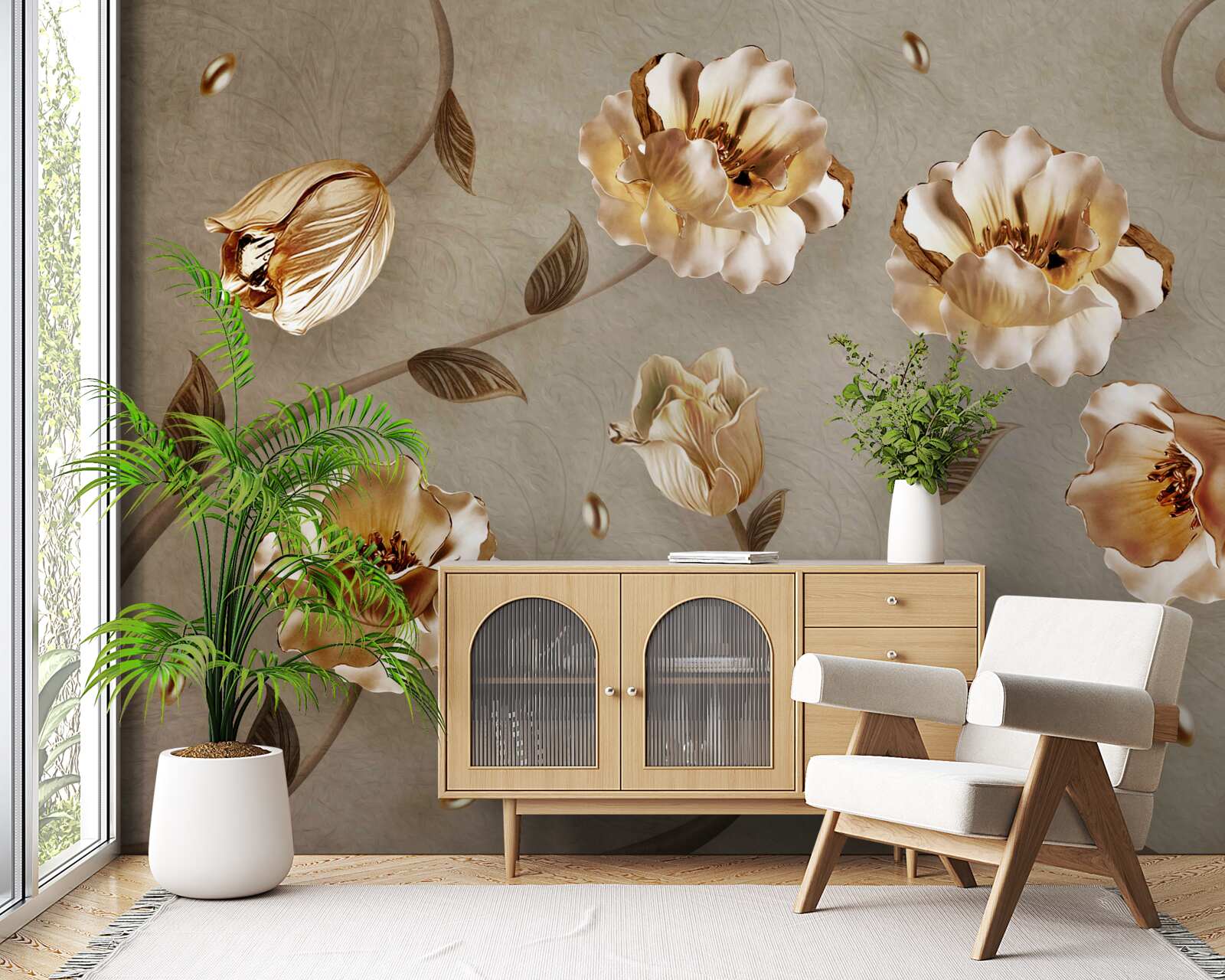 Fototapeta kwiaty wykonane ze złota