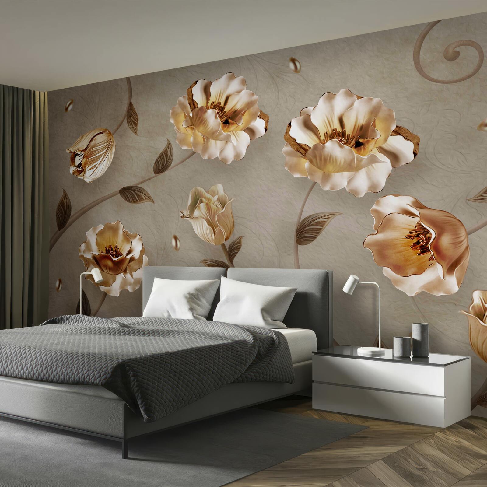 Fototapeta kwiaty wykonane ze złota