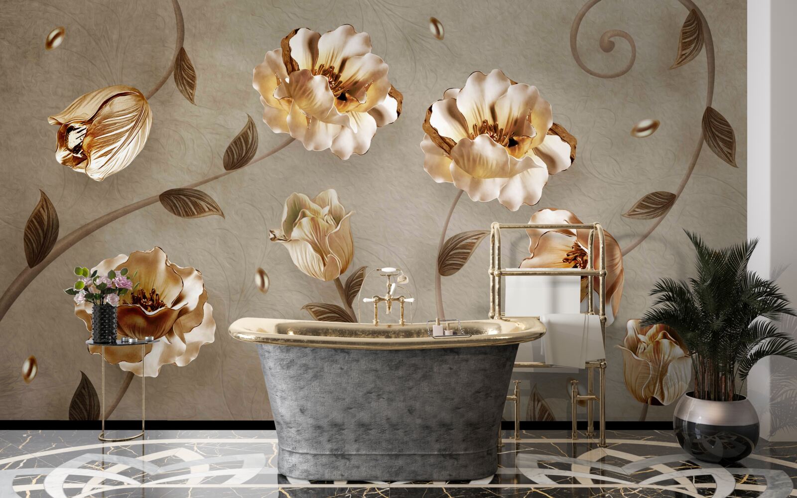 Fototapeta kwiaty wykonane ze złota