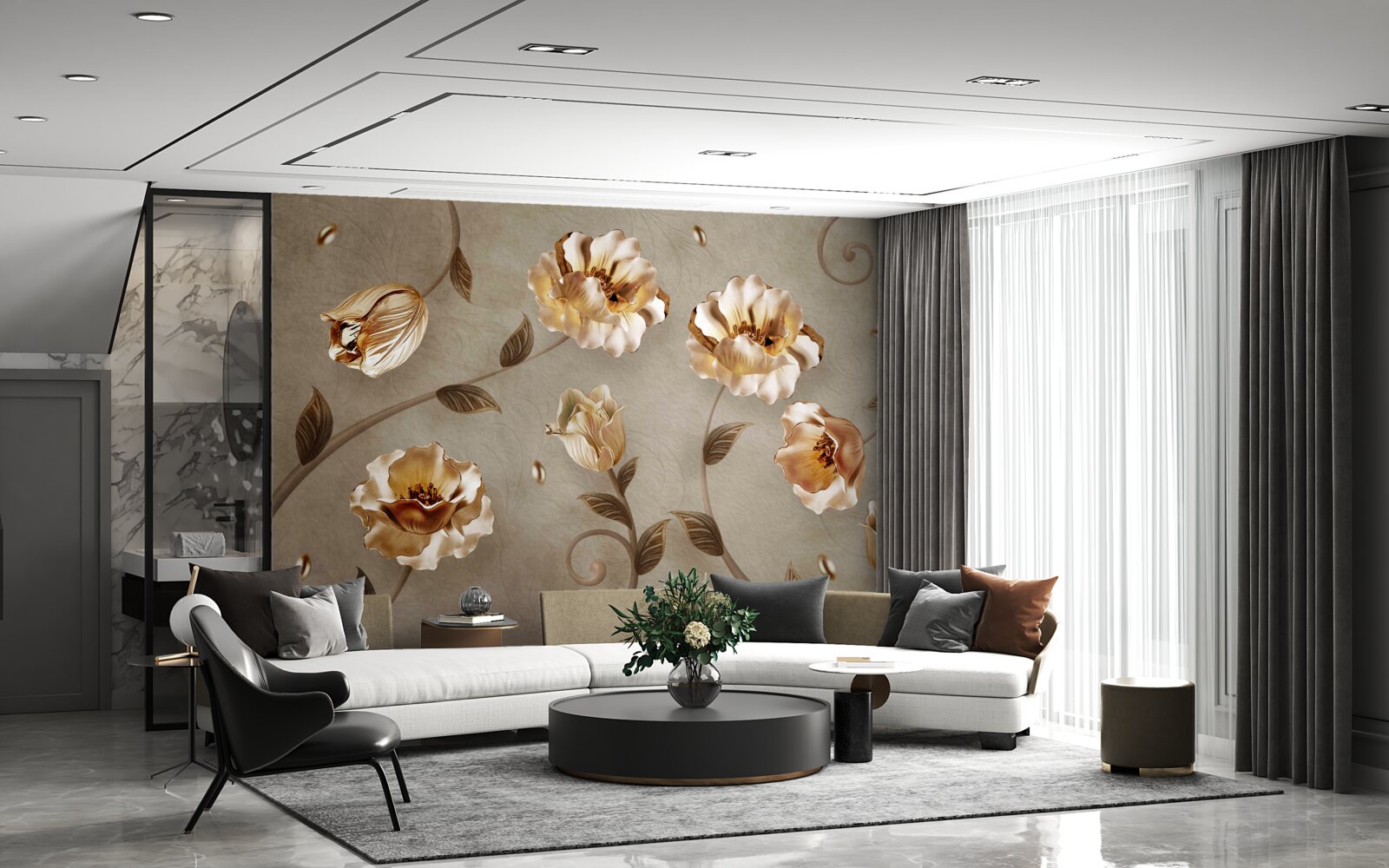 Fototapeta kwiaty wykonane ze złota