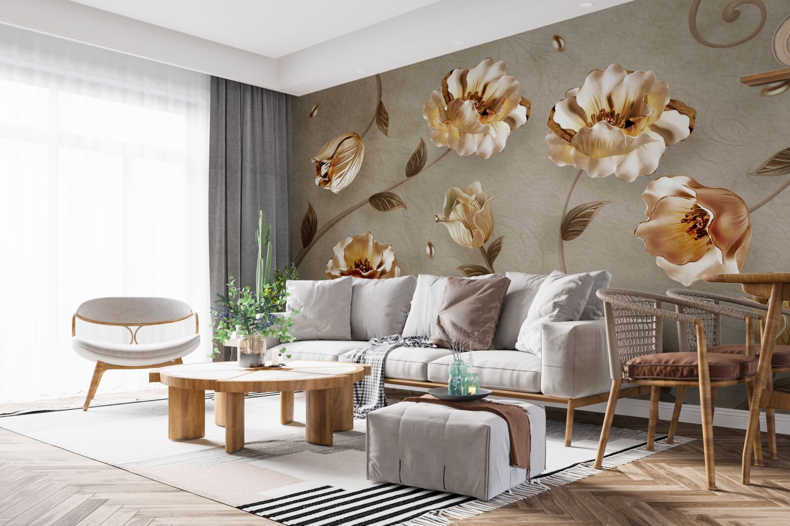 Fototapeta kwiaty wykonane ze złota