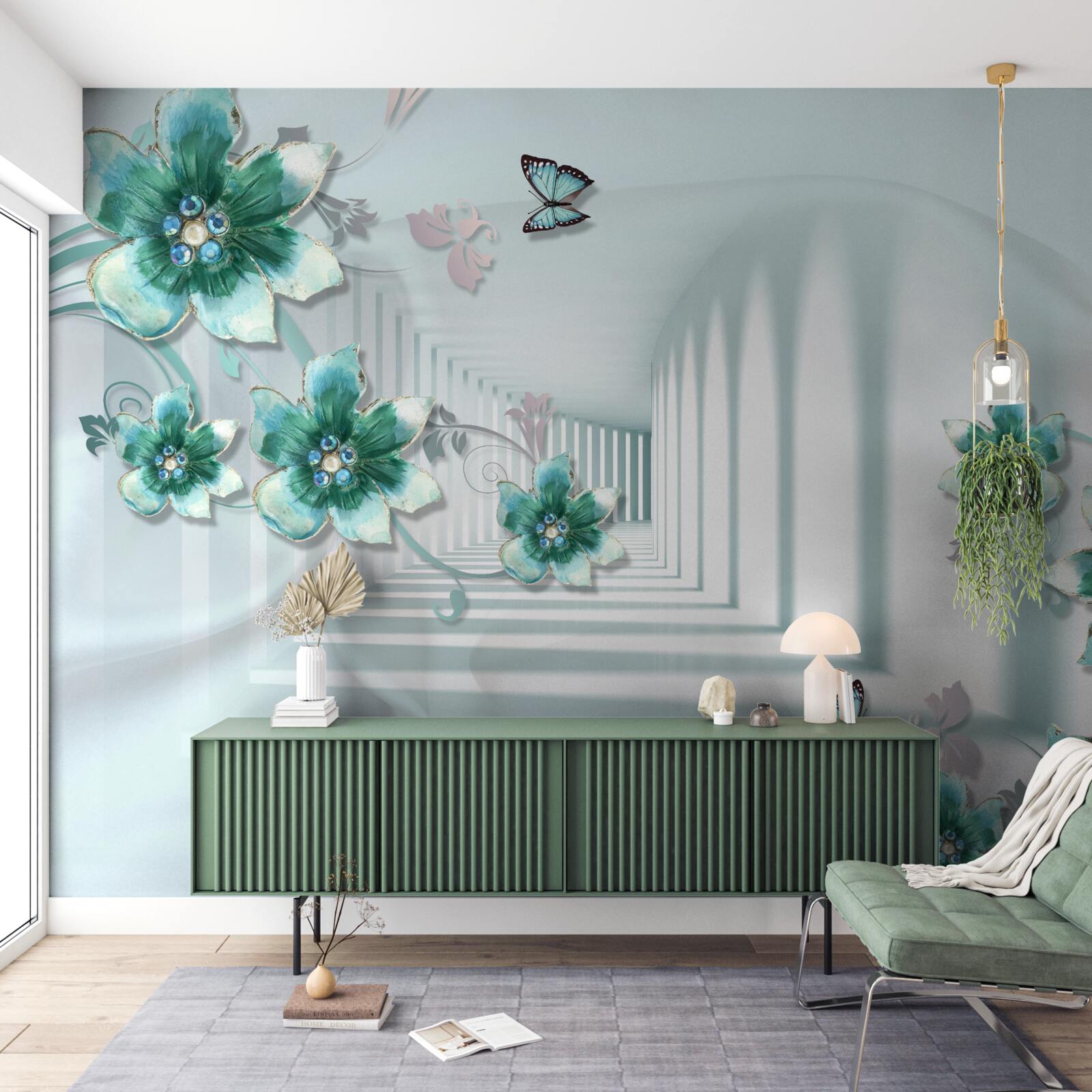 Fototapeta trójwymiarowy tunel z zieloną roślinnością