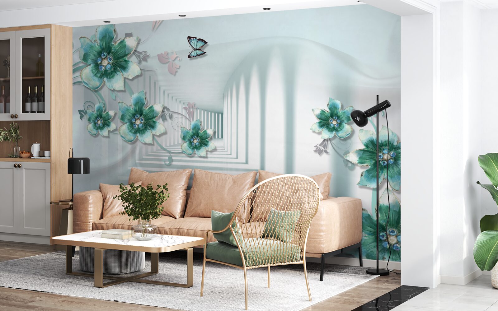 Fototapeta trójwymiarowy tunel z zieloną roślinnością