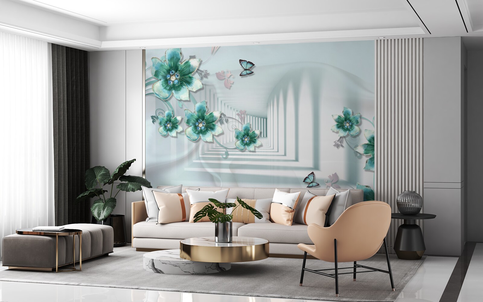 Fototapeta trójwymiarowy tunel z zieloną roślinnością