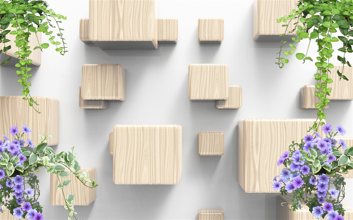 Fototapeta lewitujące kostki wykonane z drewna