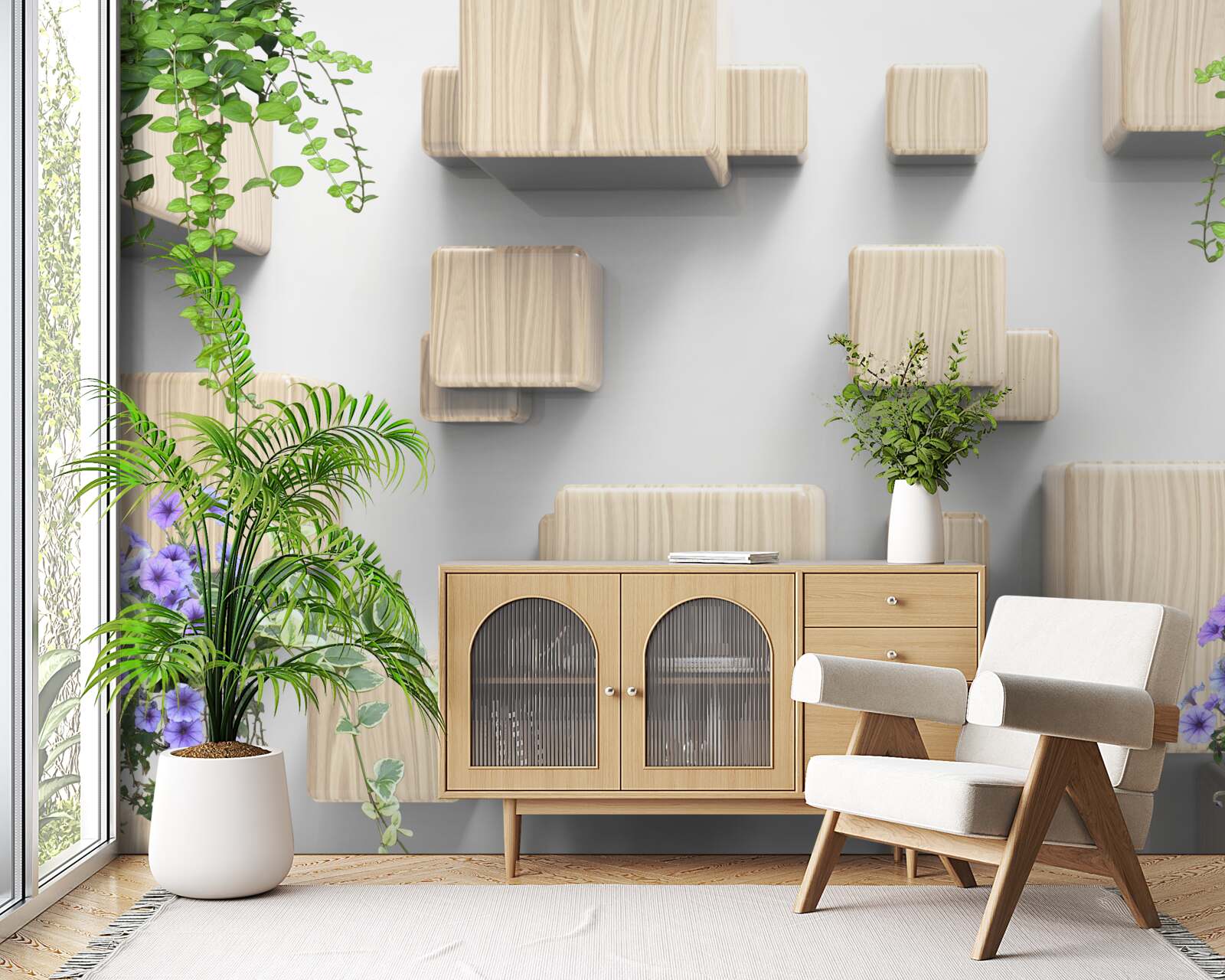 Fototapeta lewitujące kostki wykonane z drewna