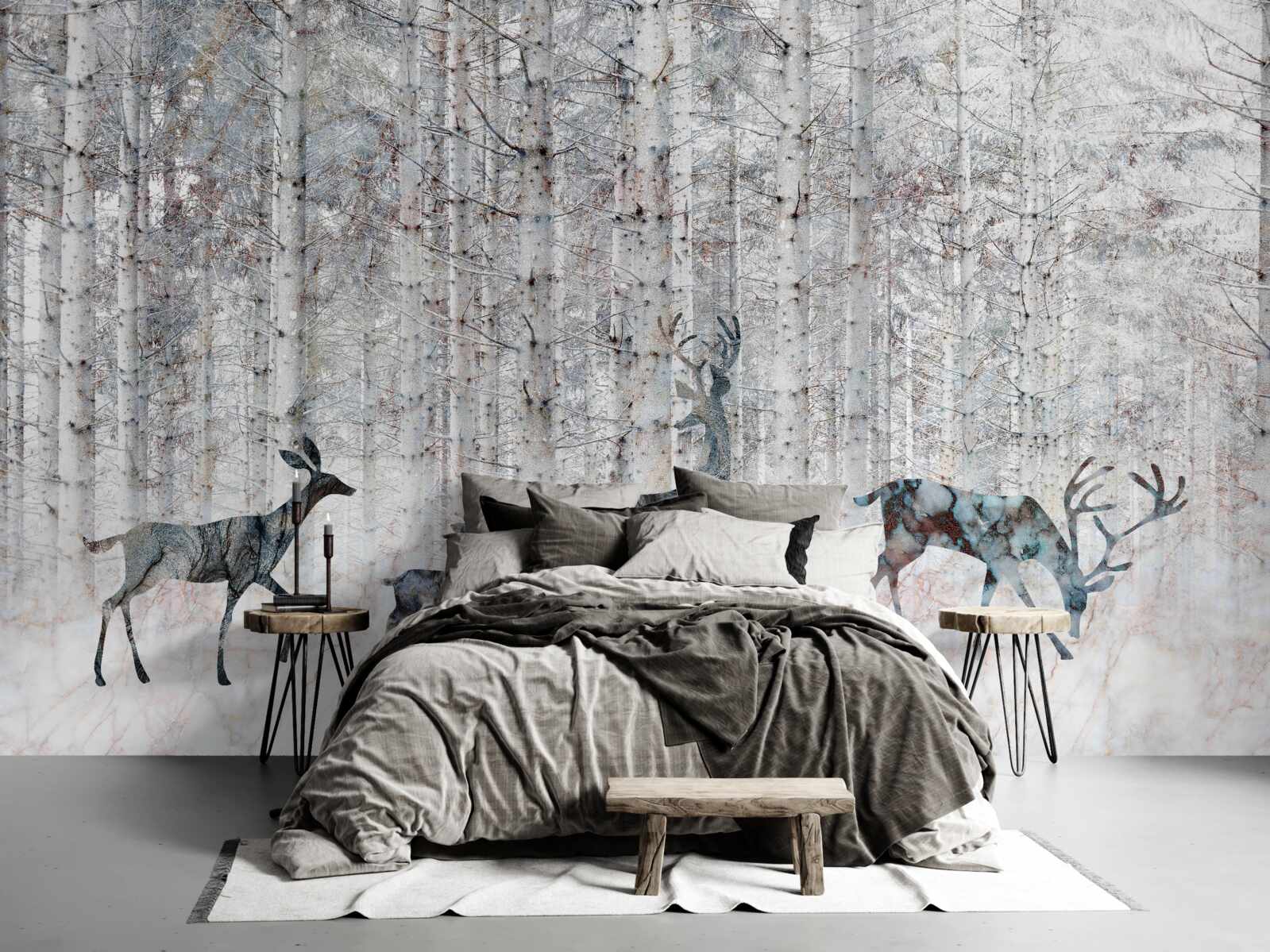 Fototapeta jeleń w zimowym lesie