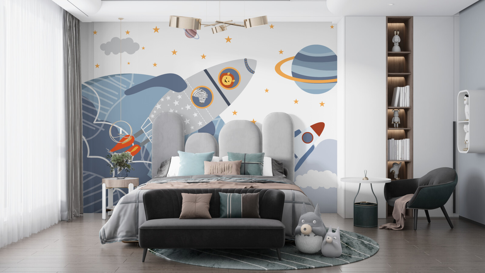 Fototapeta zebra i lew lecą na rakiecie