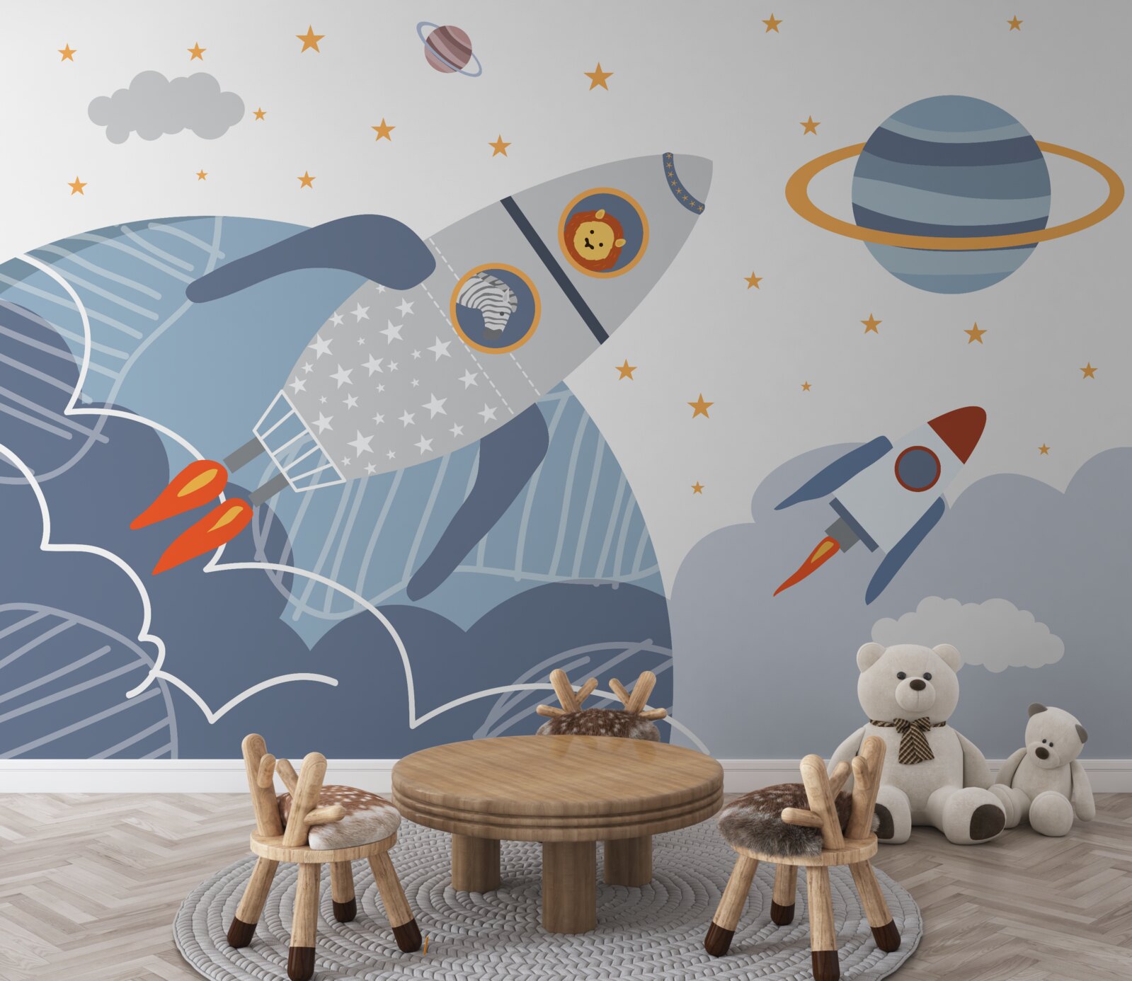 Fototapeta zebra i lew lecą na rakiecie