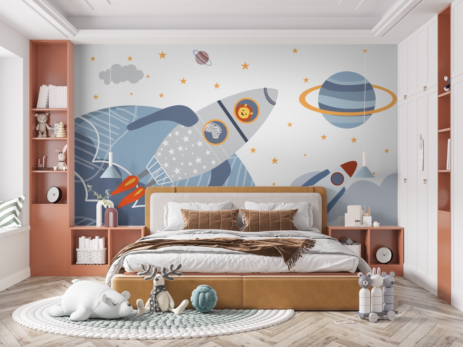 Fototapeta zebra i lew lecą na rakiecie