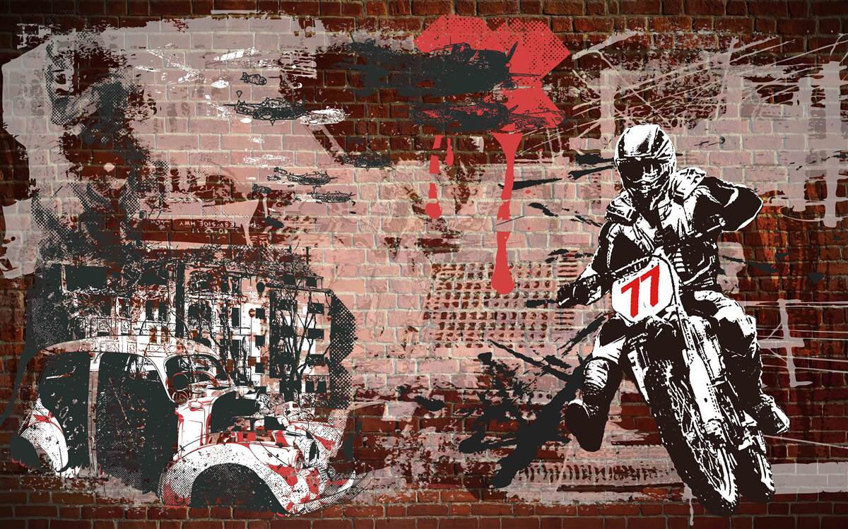 Fototapeta rowerzysta na motocyklu