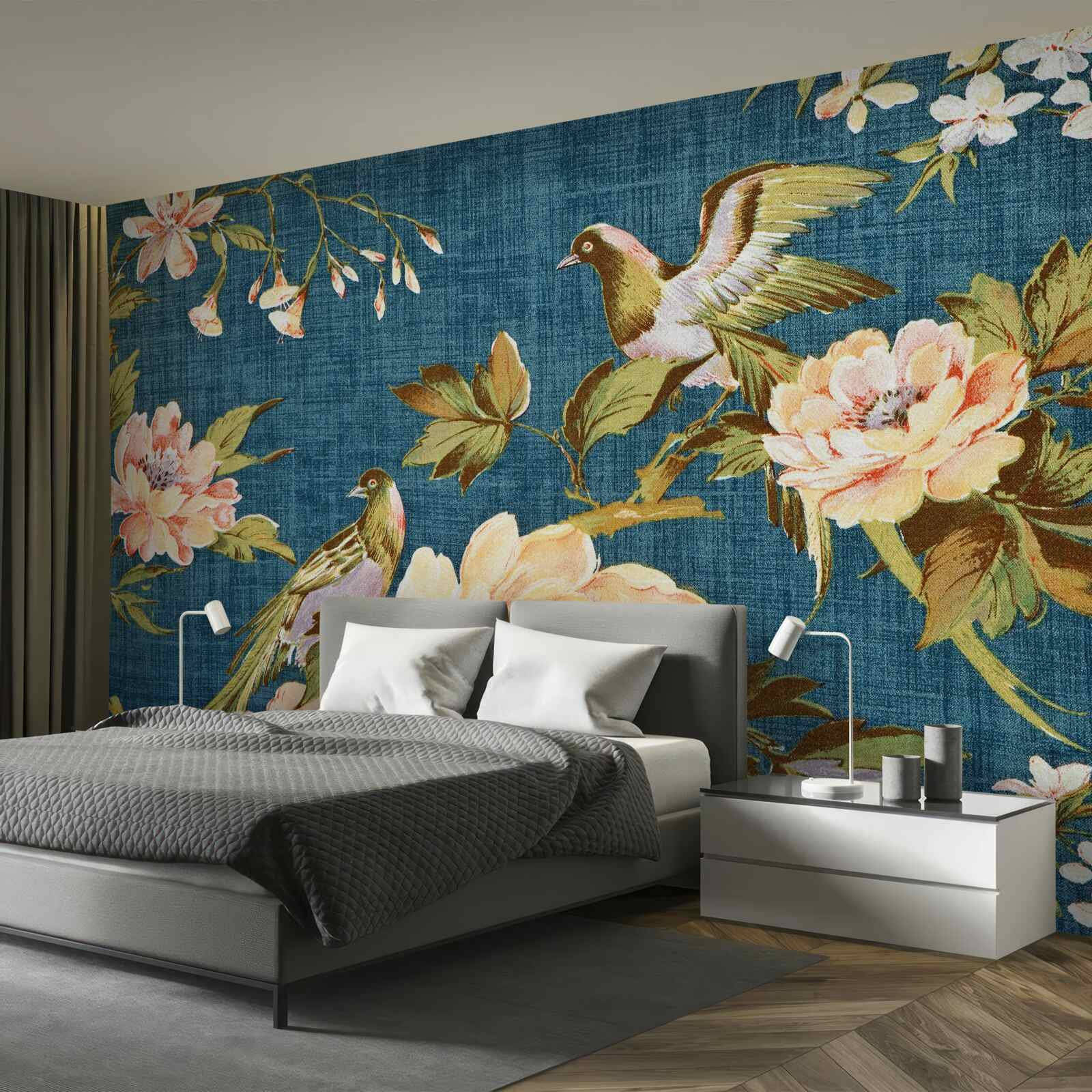 Fototapeta dwie papugi wśród róż