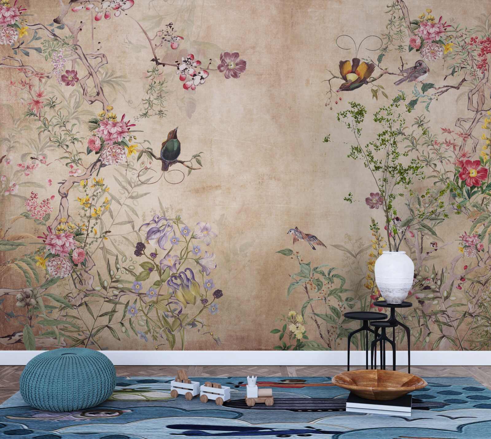 Fototapeta ptaki na kwitnących gałęziach