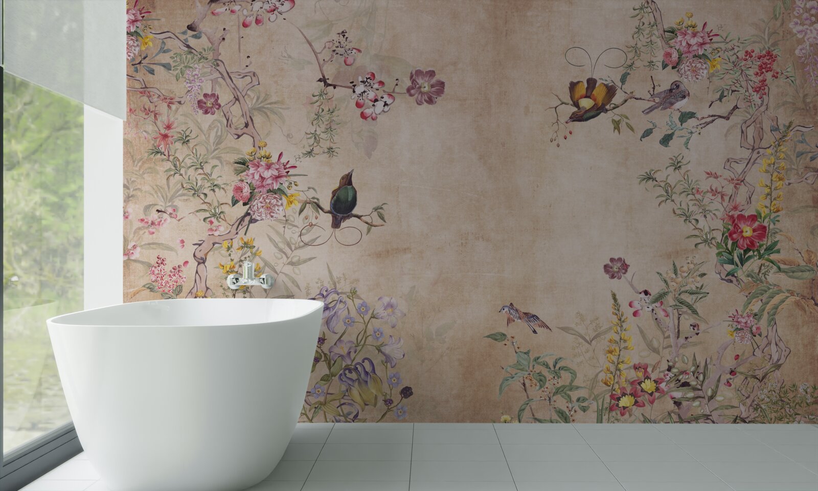 Fototapeta ptaki na kwitnących gałęziach