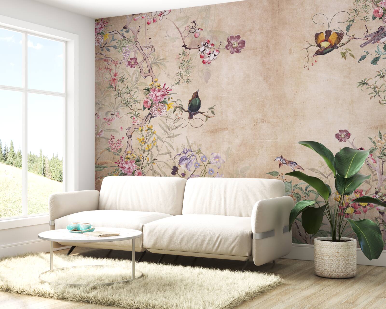 Fototapeta ptaki na kwitnących gałęziach