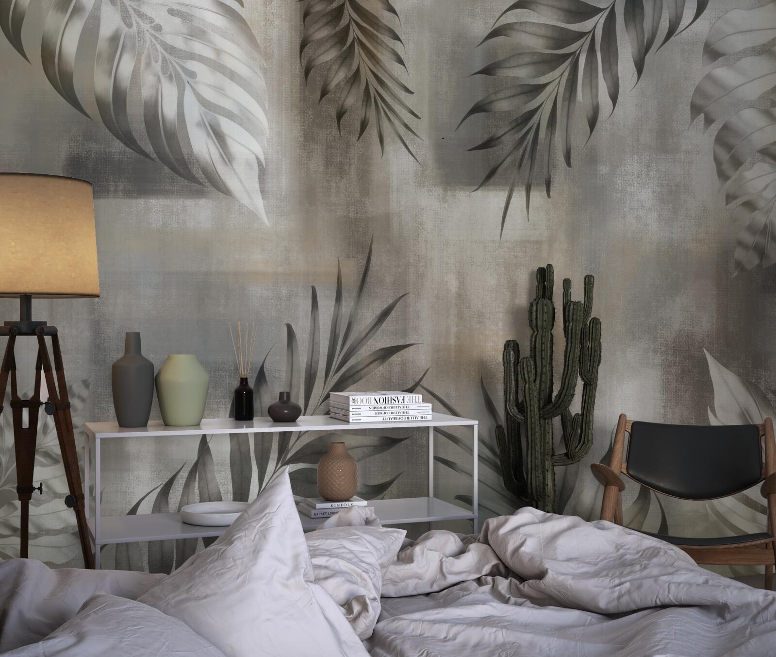 Fototapeta liście monstery w czerni i bieli