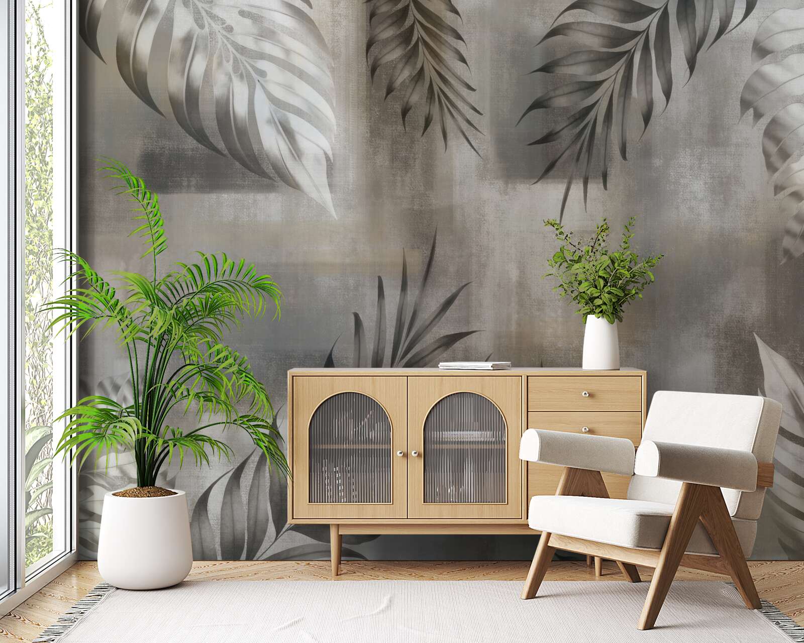 Fototapeta liście monstery w czerni i bieli