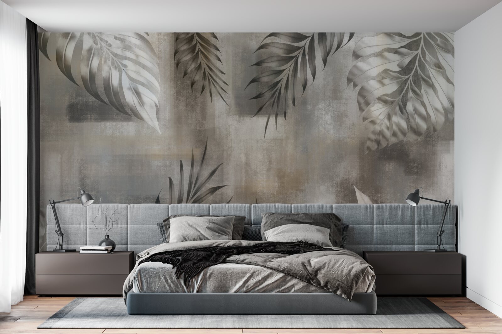 Fototapeta liście monstery w czerni i bieli