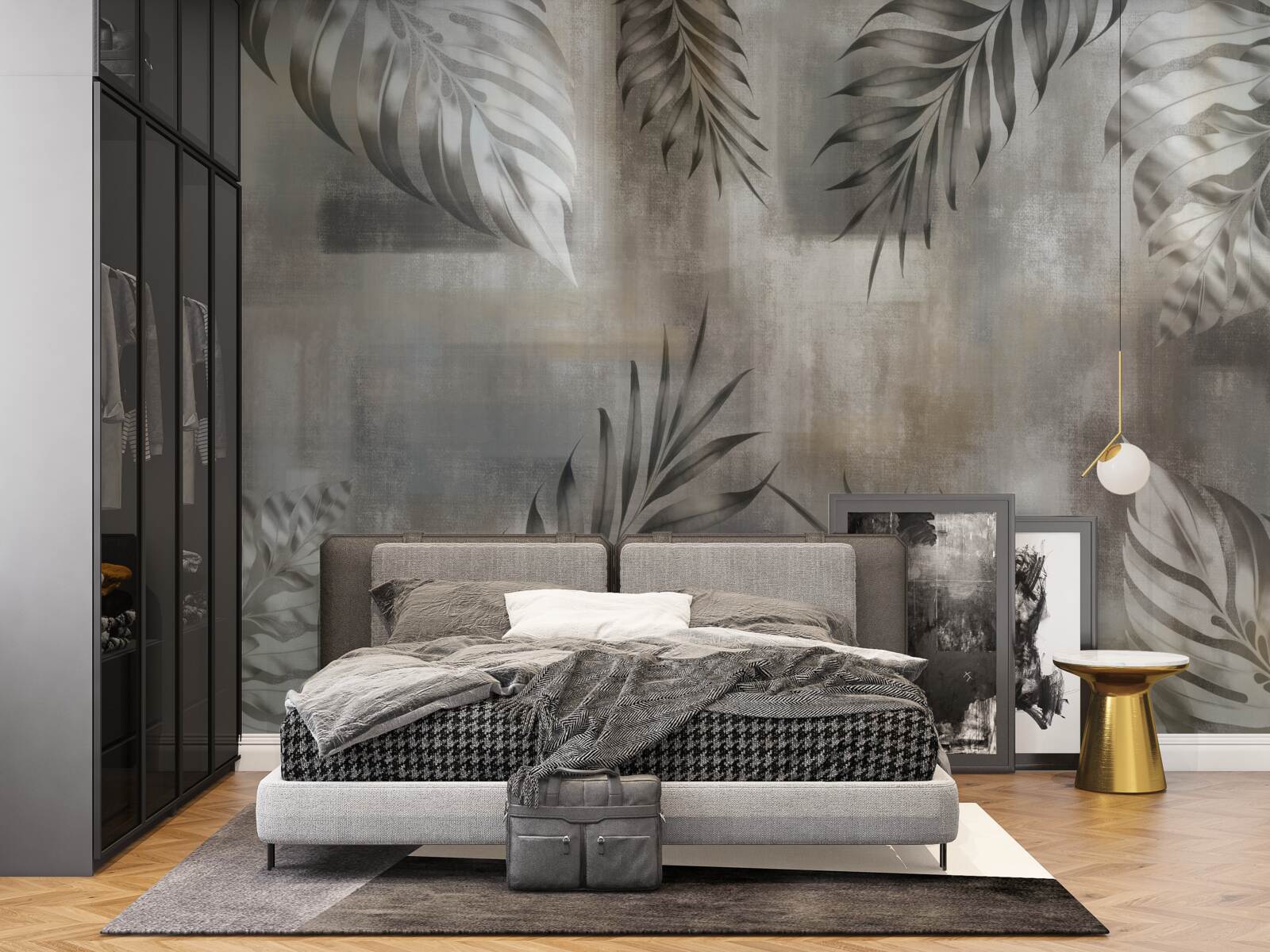 Fototapeta liście monstery w czerni i bieli