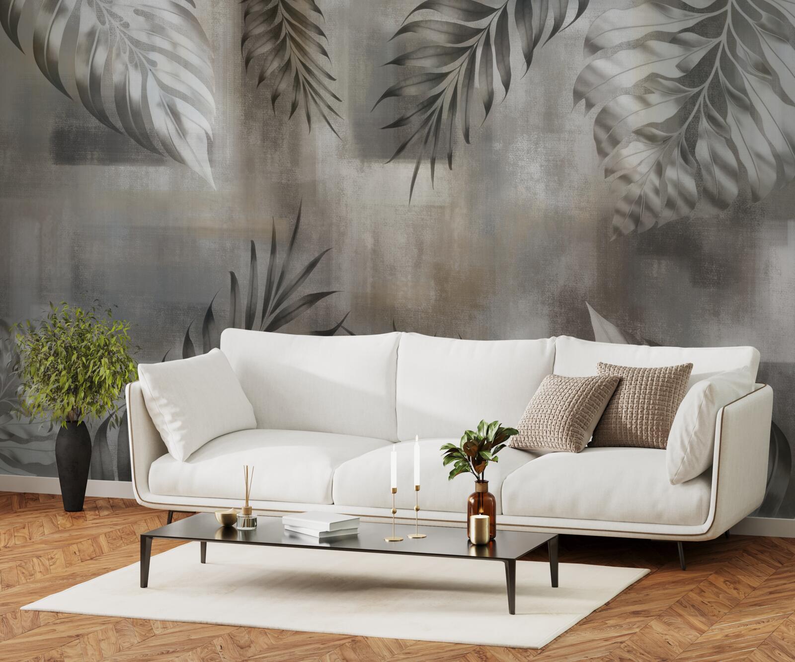 Fototapeta liście monstery w czerni i bieli