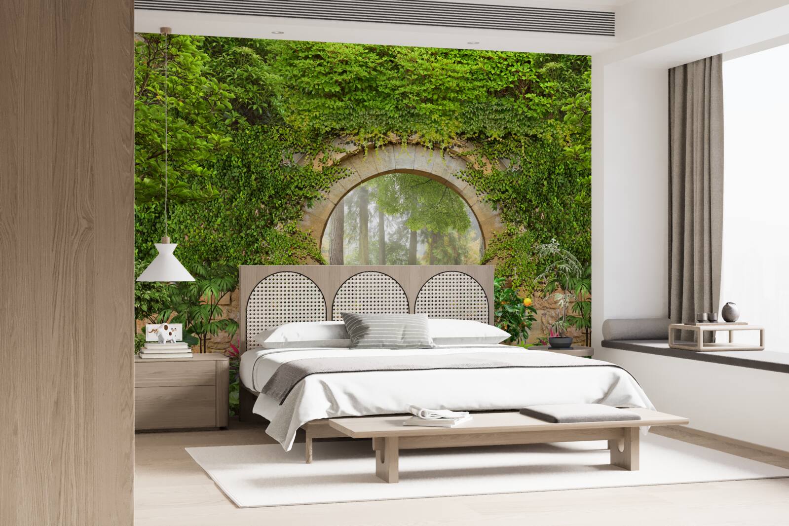 Fototapeta zarośnięty zielony łuk w lesie