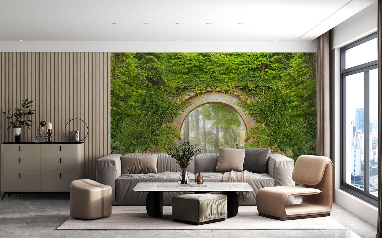 Fototapeta zarośnięty zielony łuk w lesie