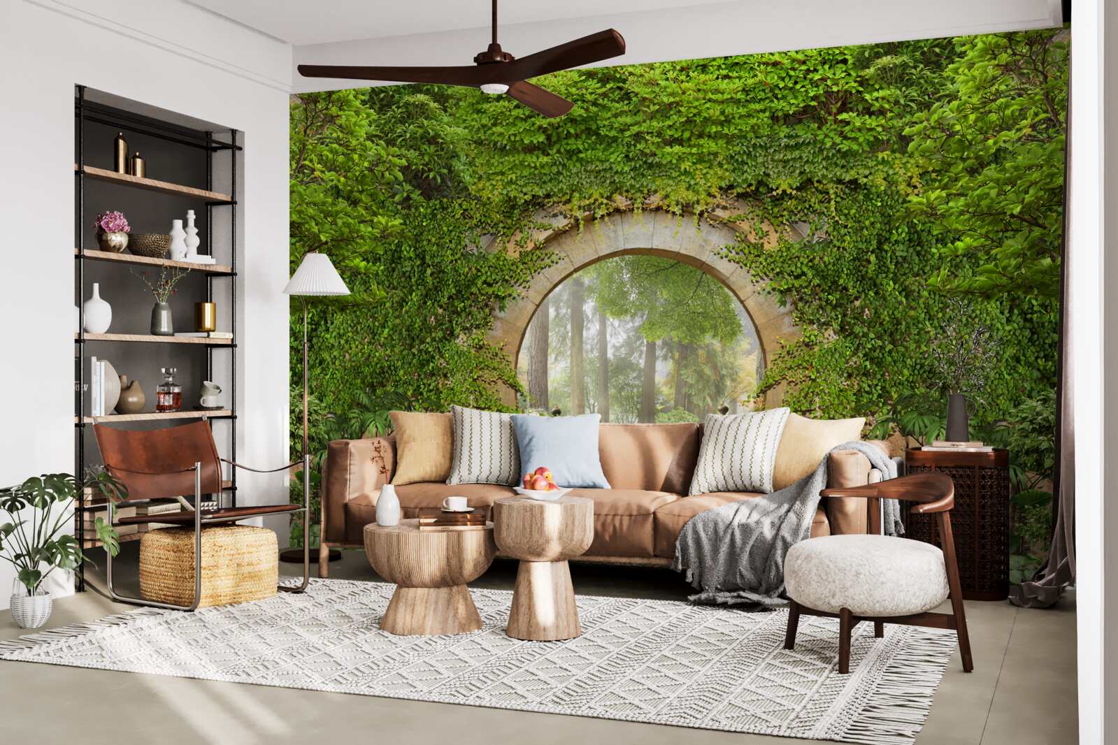 Fototapeta zarośnięty zielony łuk w lesie