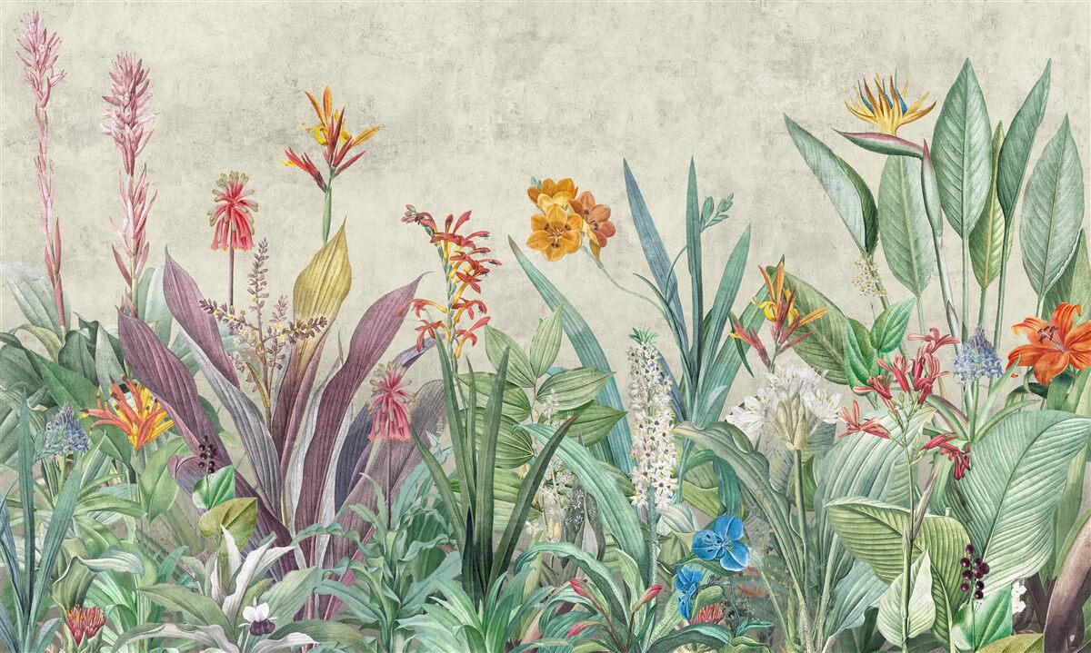 Fototapeta tropikalna zieleń z kwiatami