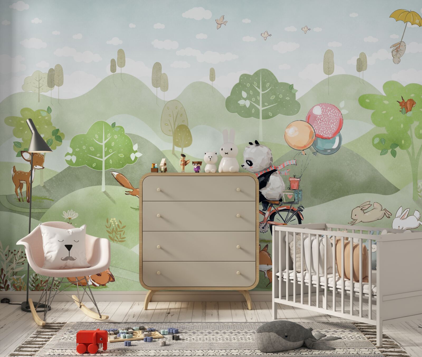 Fototapeta rower, na którym jeździ panda