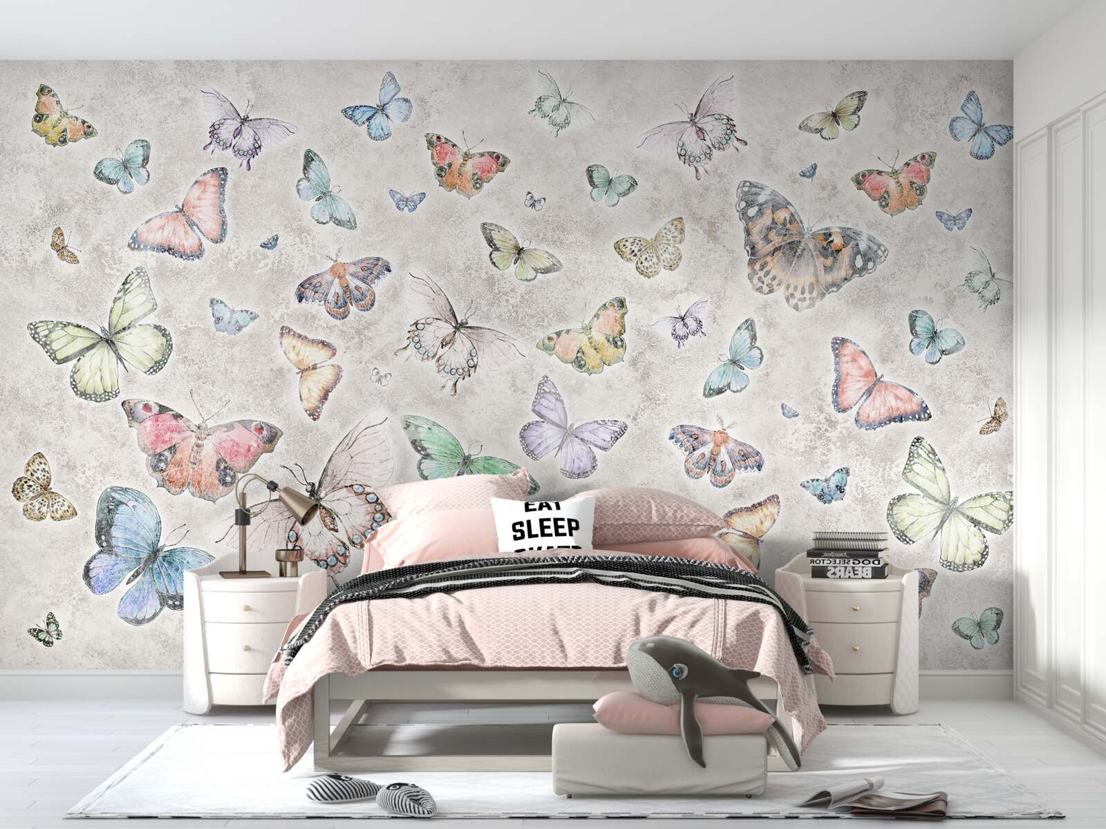 Fototapeta Świecące motyle na szarym tle