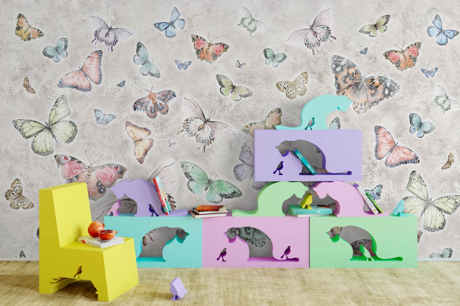 Fototapeta Świecące motyle na szarym tle