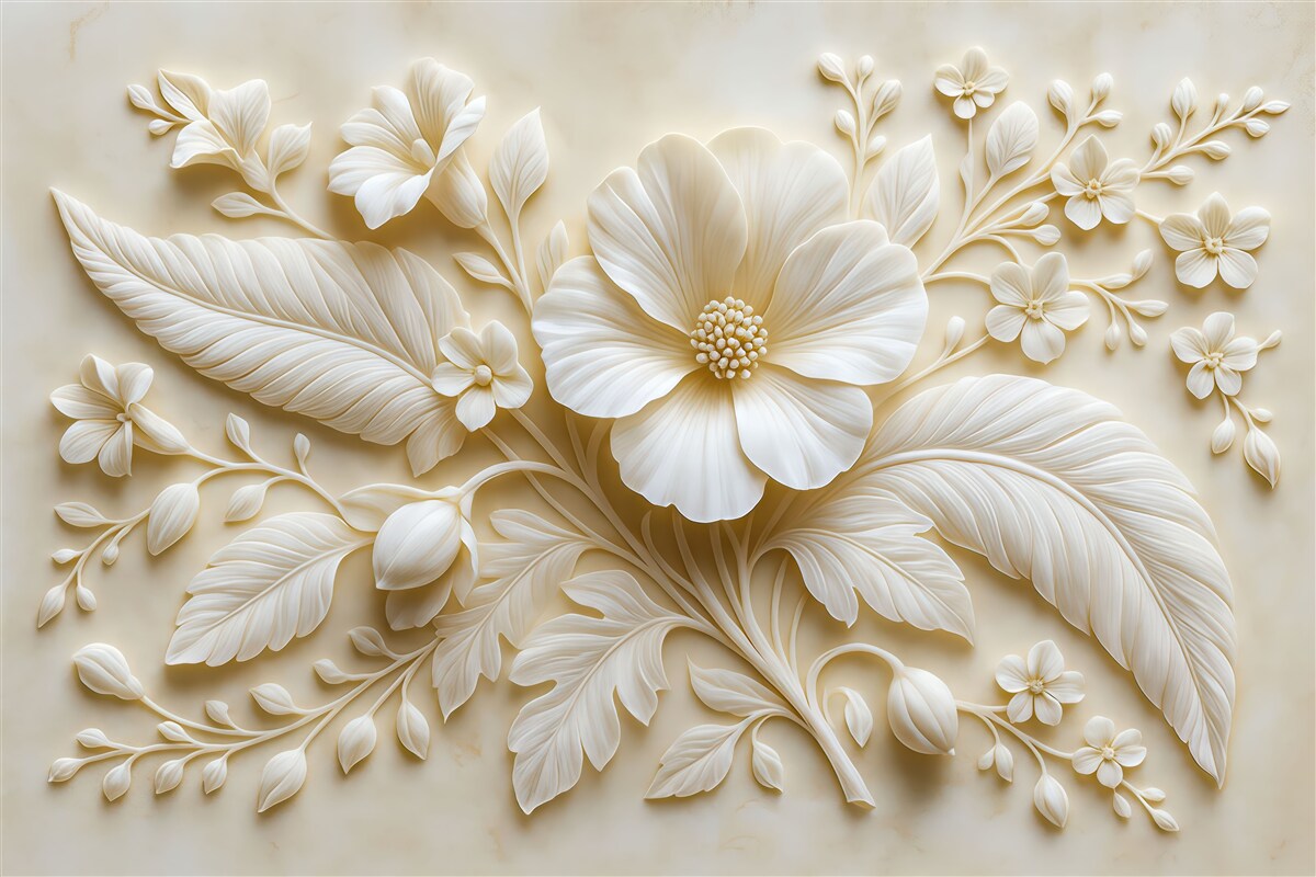 Fototapeta elegancki kwiatowy relief w odcieniach ecru