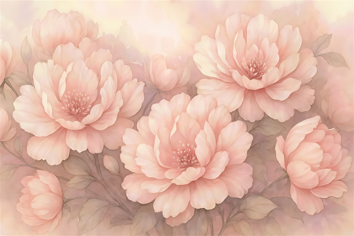 Fototapeta pudrowe peonie w romantycznej mgiełce