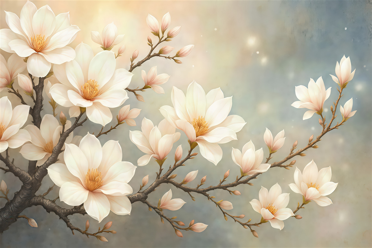 Fototapeta kremowe magnolie w złotym blasku