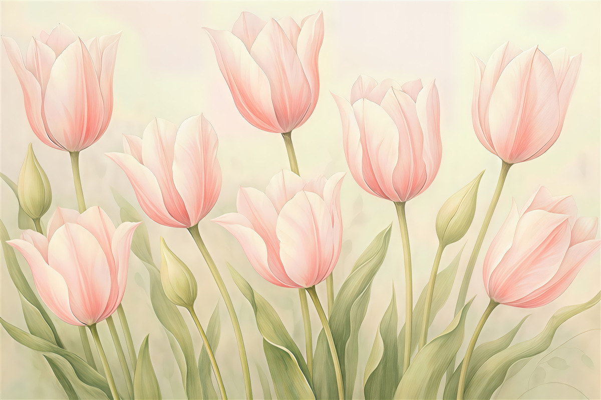 Fototapeta pudrowe tulipany w delikatnym świetle