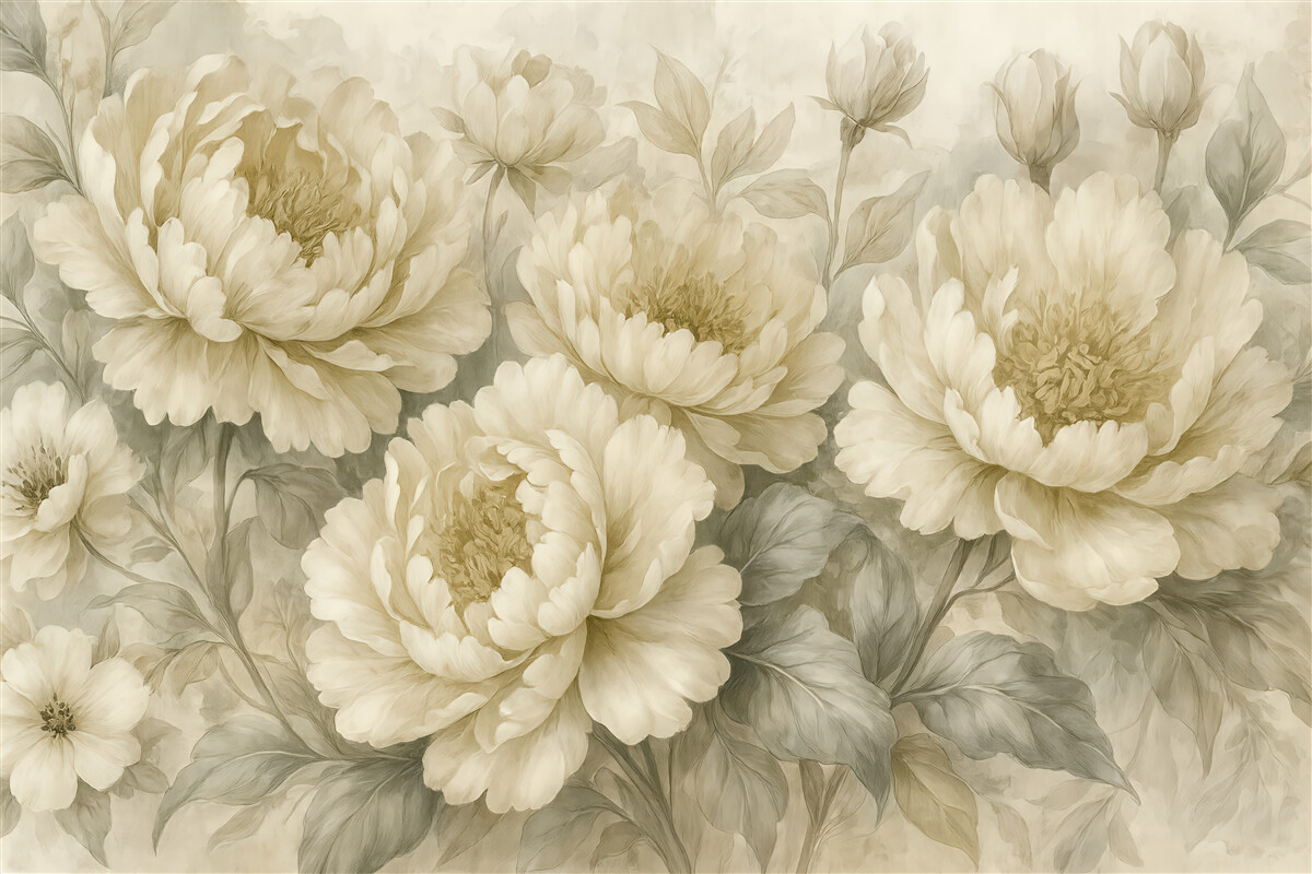 Fototapeta kremowe piwonie w subtelnej mgle